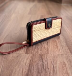 Compact Clutch- Saddle brown and Navy blue